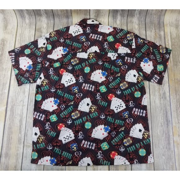 Dem Crazy Hawaiian Shirt Mens Size L Short Sleeves Button Up Poker Cards Print - Picture 8 of 11